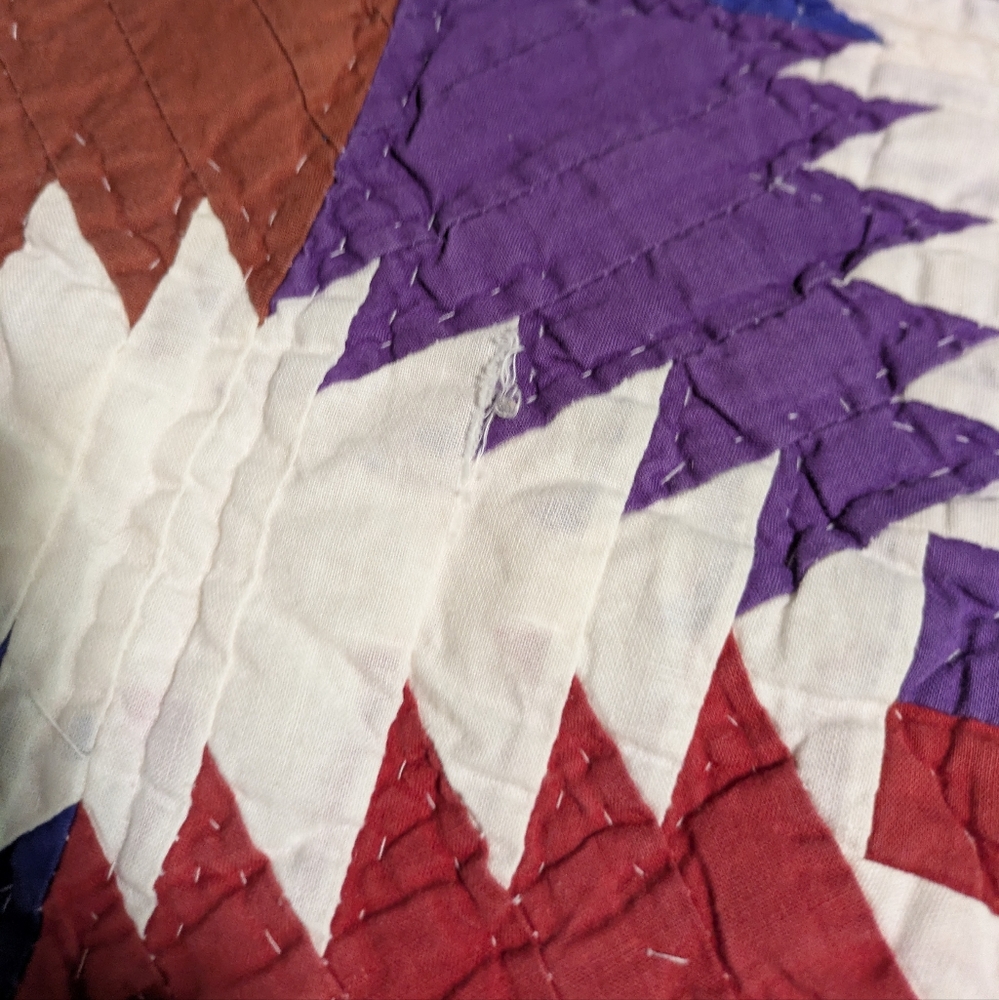 Colorful Geometric Quilt Queen Bedspread - Vtg - Picture 4 of 6